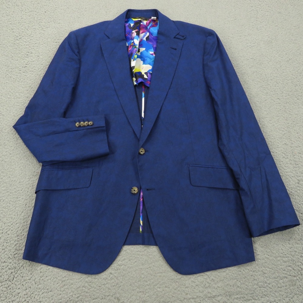 Robert Graham Blazer 46R Unstructured Floral Baroque Jacquard Sport Coat Blue